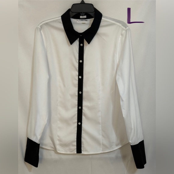 Calvin Klein White and Black Button-Down Shirt - Picture 1 of 2